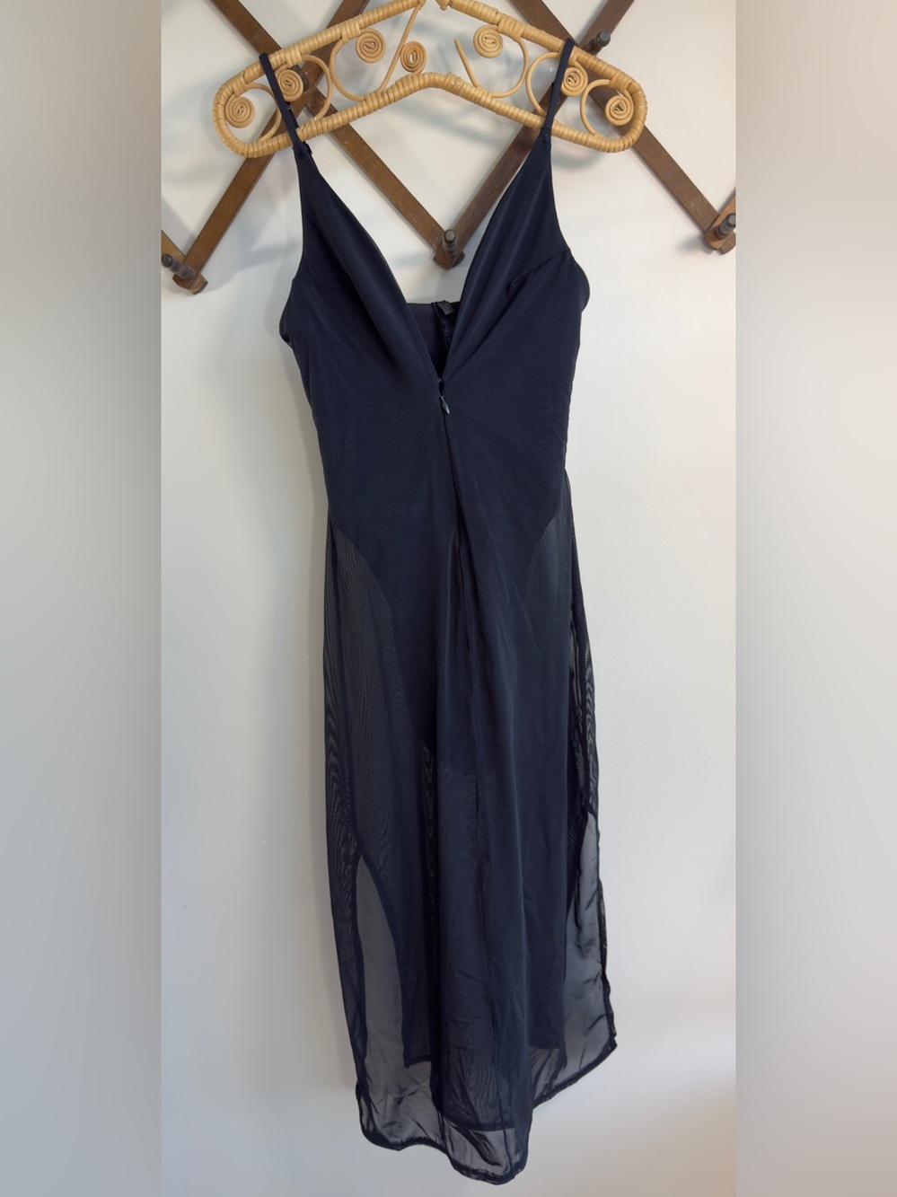SKIMS | Power Mesh Plunge Midi Dress | Onyx | XS